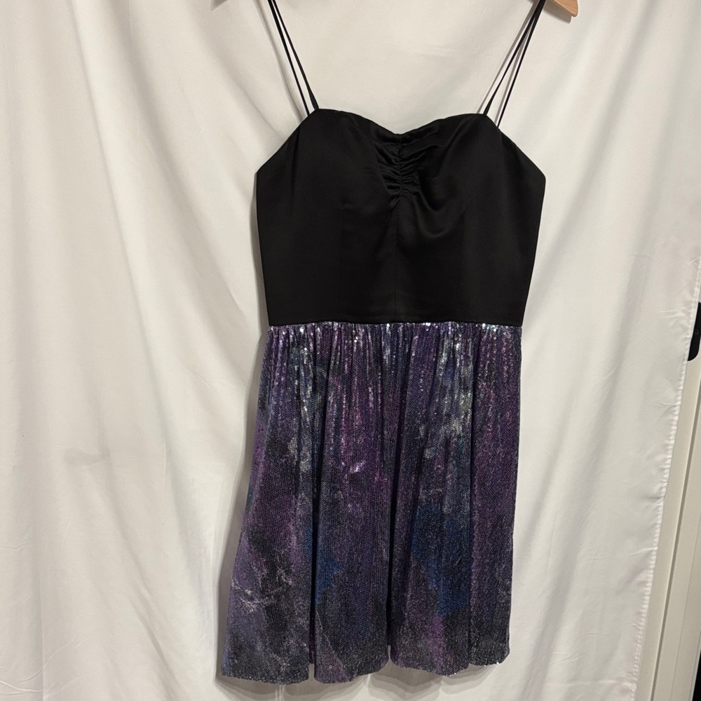 Hailey Logan By Adrianna Papell Black and Purple Spaghetti Strap Prom Dress